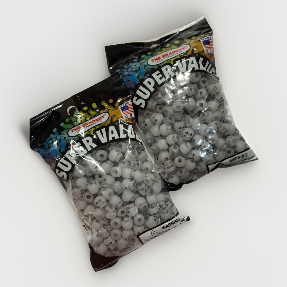 (Lot Of 2) The Beadery 4-Ounce Bag of Skull Beads, Glow in Dark 10mm